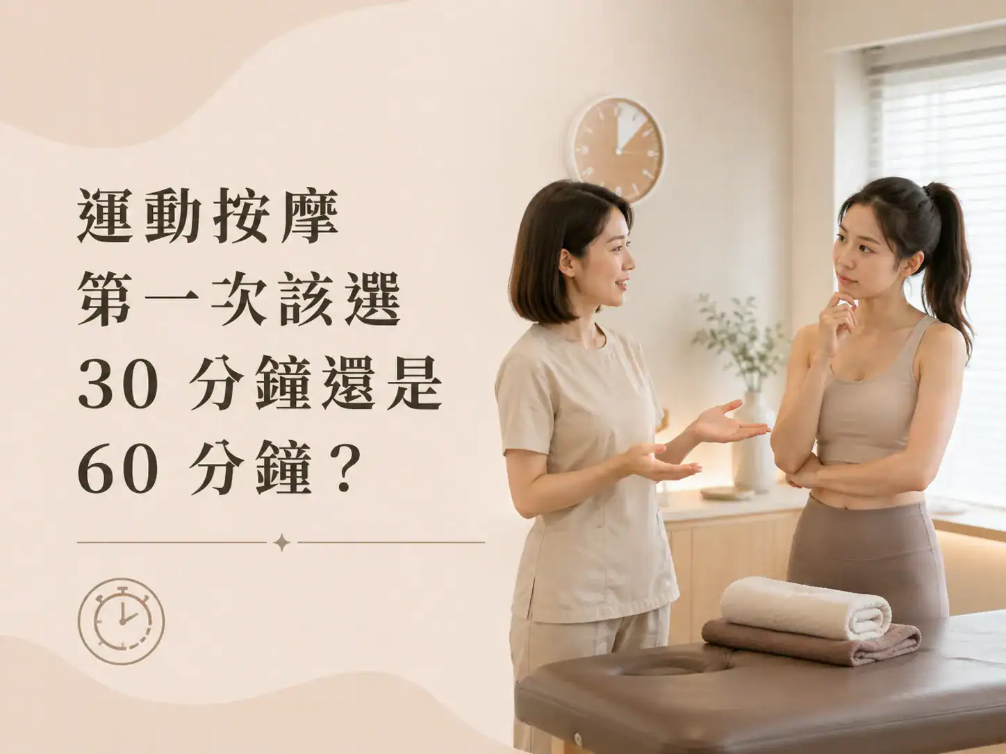女性諮詢第一次運動按摩應選擇 30 分鐘或 60 分鐘